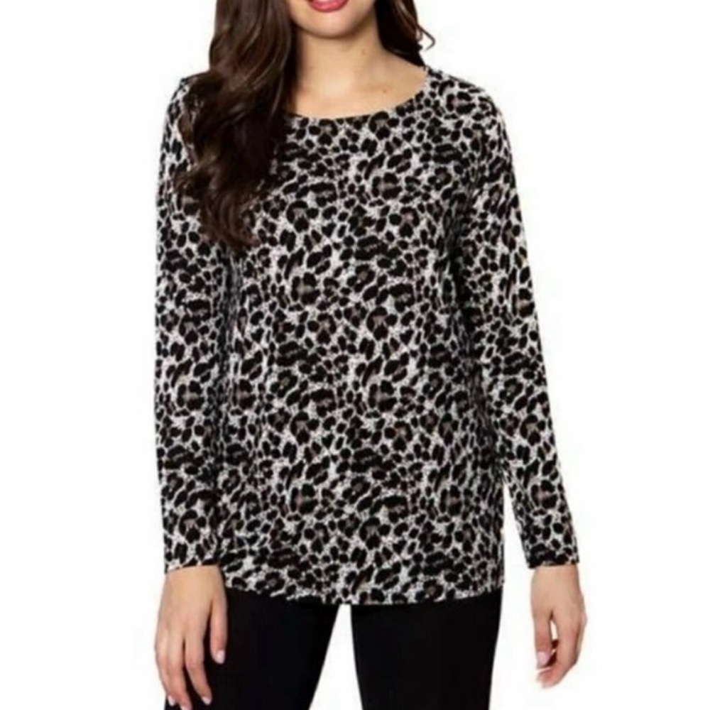 Mario Serrani Black and White Leopard Print Long Sleeve Top